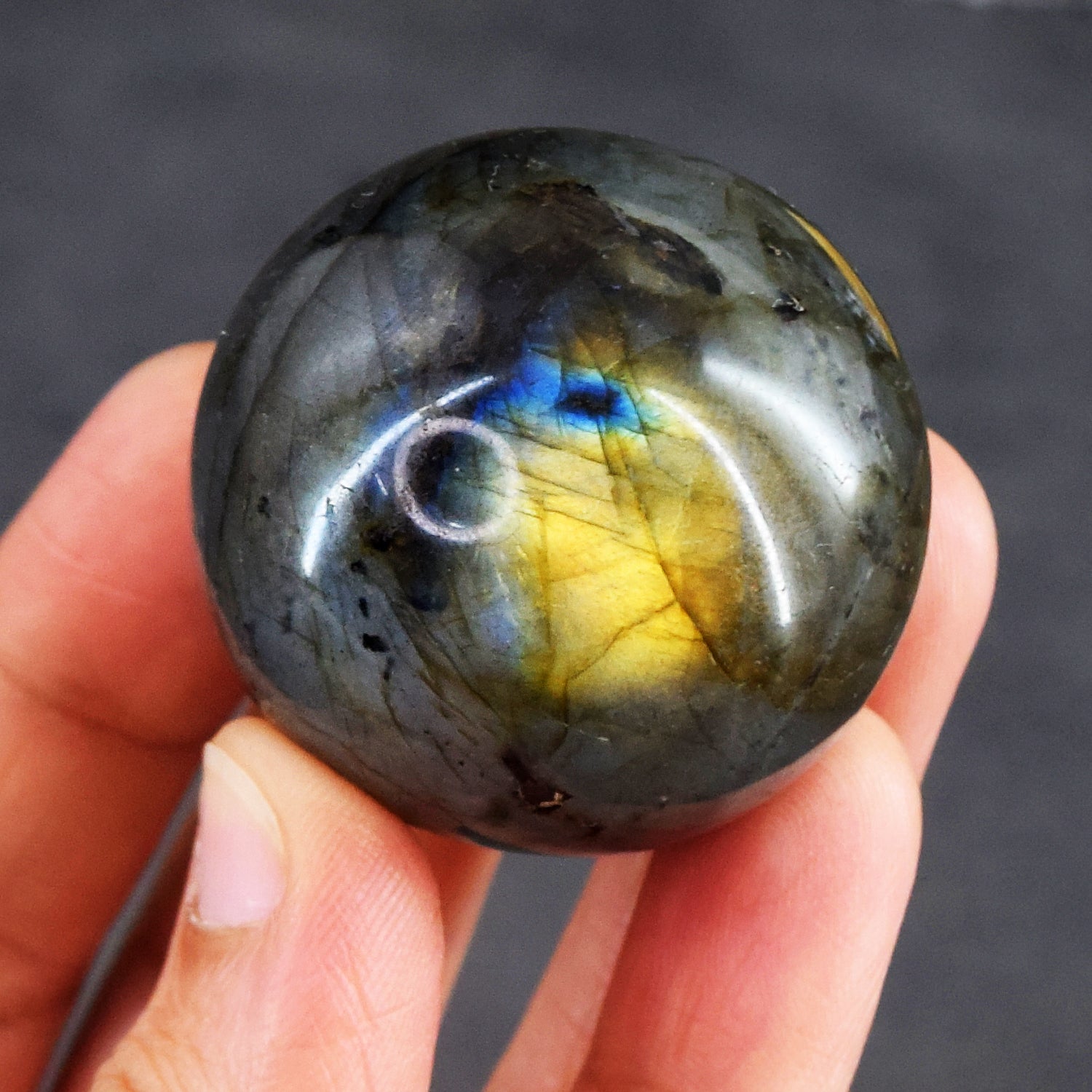 Exclusive 333.00 Cts Genuine Golden & Blue Flash Labradorite Crystal Specimen Premium Healing Sphere