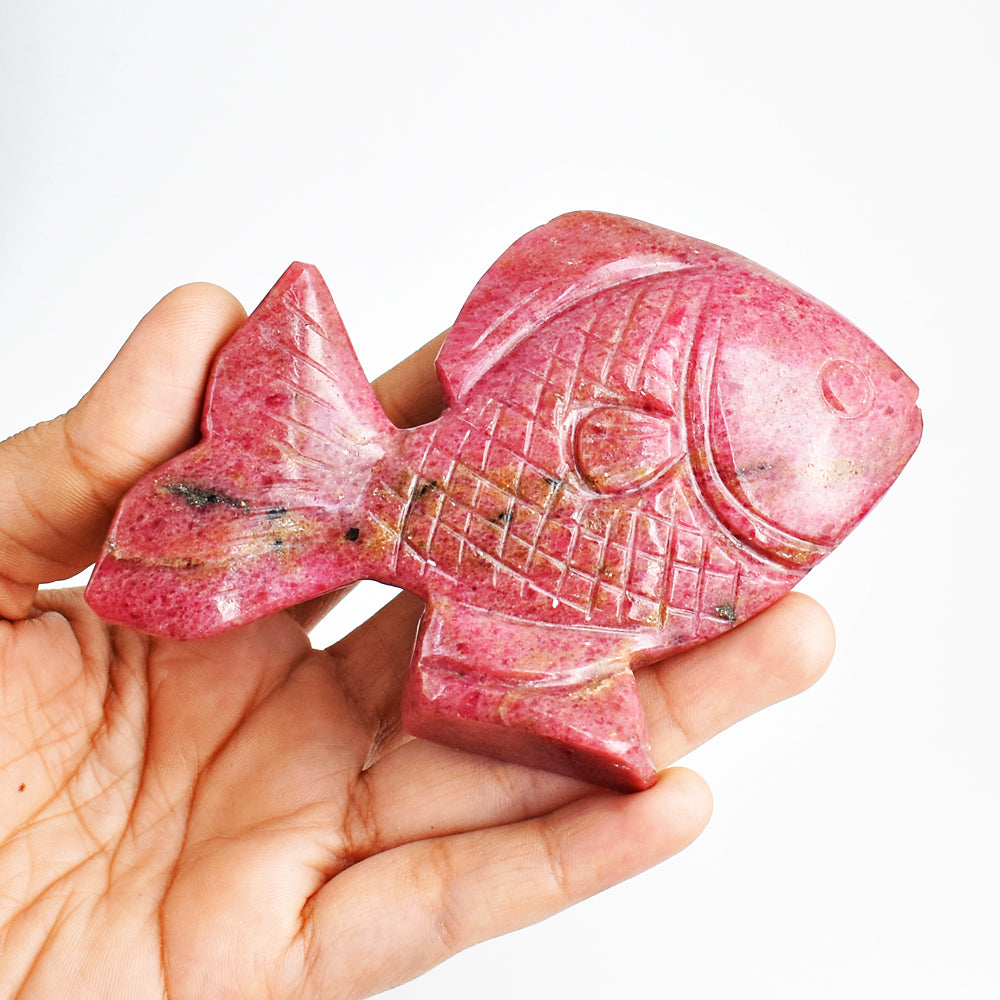 Natural 1096.00 Cts Genuine Rhodonite Hand Carved  Crystal Gemstone  Fish Carving