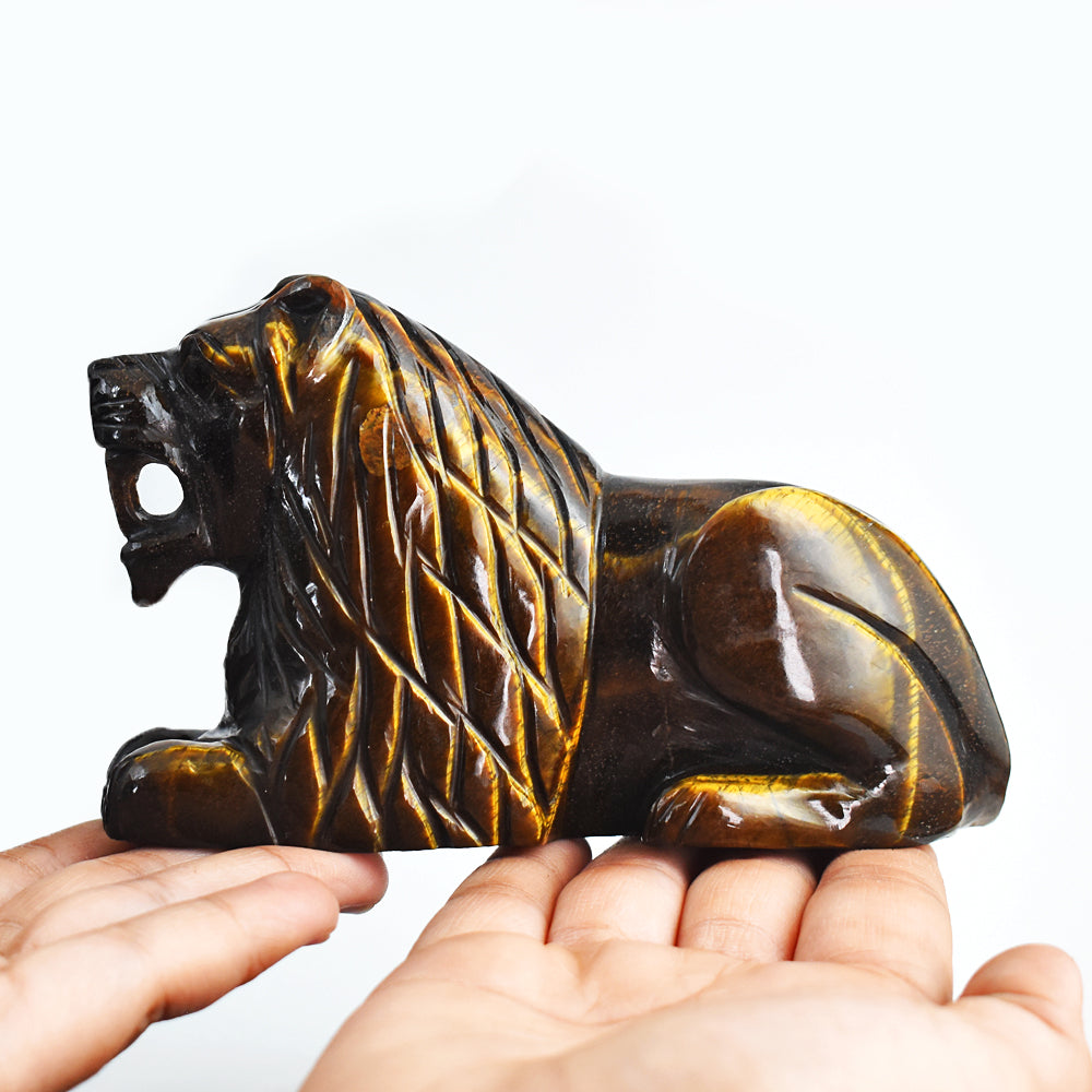 Artisian  3014.00 Cts Genuine Golden Tiger Eye  Hand Carved Crystal Gemstone  Lion Carving