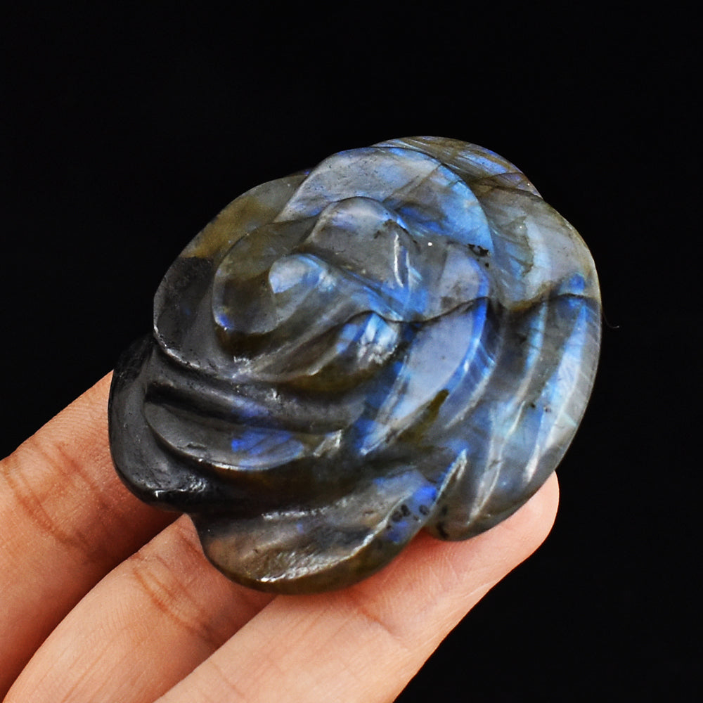 Blue Flash Labradorite  284.00 Cts Genuine Hand  Carved Gemstone Crystal Rose Flower Carving