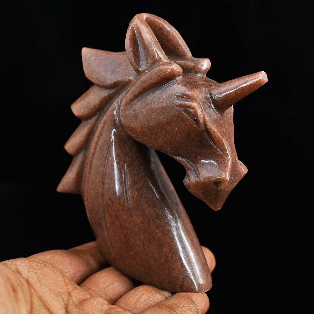 1168.00 Carats Genuine Aventurine Hand Carved Crystal Gemstone Carving Unicorn Head