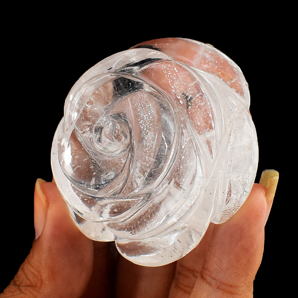 Beautiful  330.00 Carats  Genuine  White Quartz Hand  Carved  Crystal  Rose  Flower  Gemstone Carving