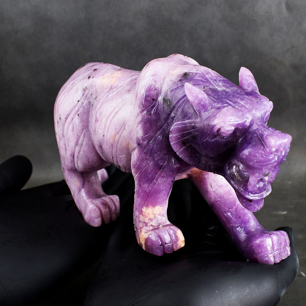 Stunning 4470.00 Cts Genuine Lepidolite Hand Carved Crystal Lion Gemstone Carving