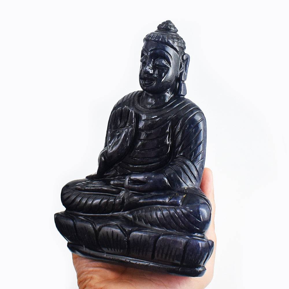 Natural 4850.00 Cts Genuine Blue Iolite Hand Carved Lord Buddha Idol Gemstone Carving