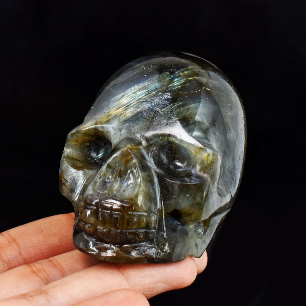 Golden & Blue Flash Labradorite 979.00 Carats Genuine Hand Carved Crystal Gemstone Carving Skull