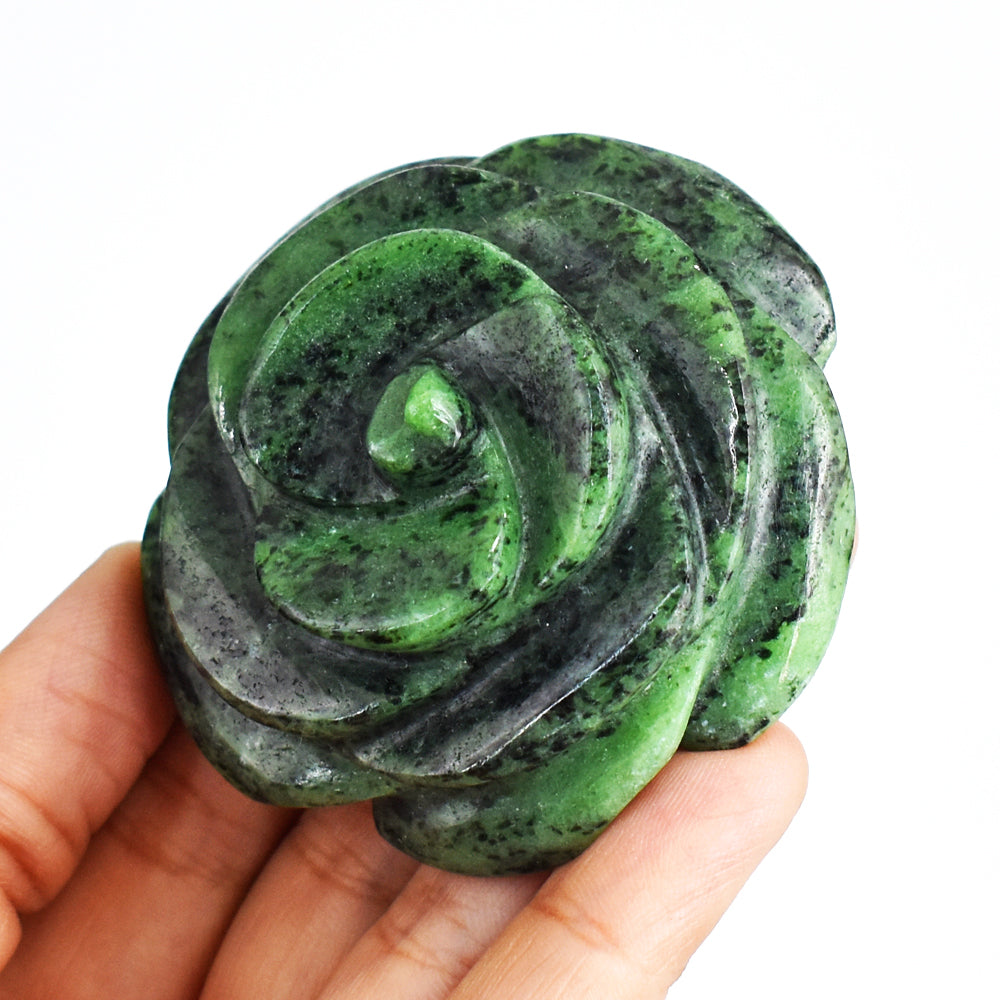 Amazing 547.00 Cts Exclusive  Ruby Zoisite  Hand  Carved  Genuine Carving  Rose  Flower Gemstone