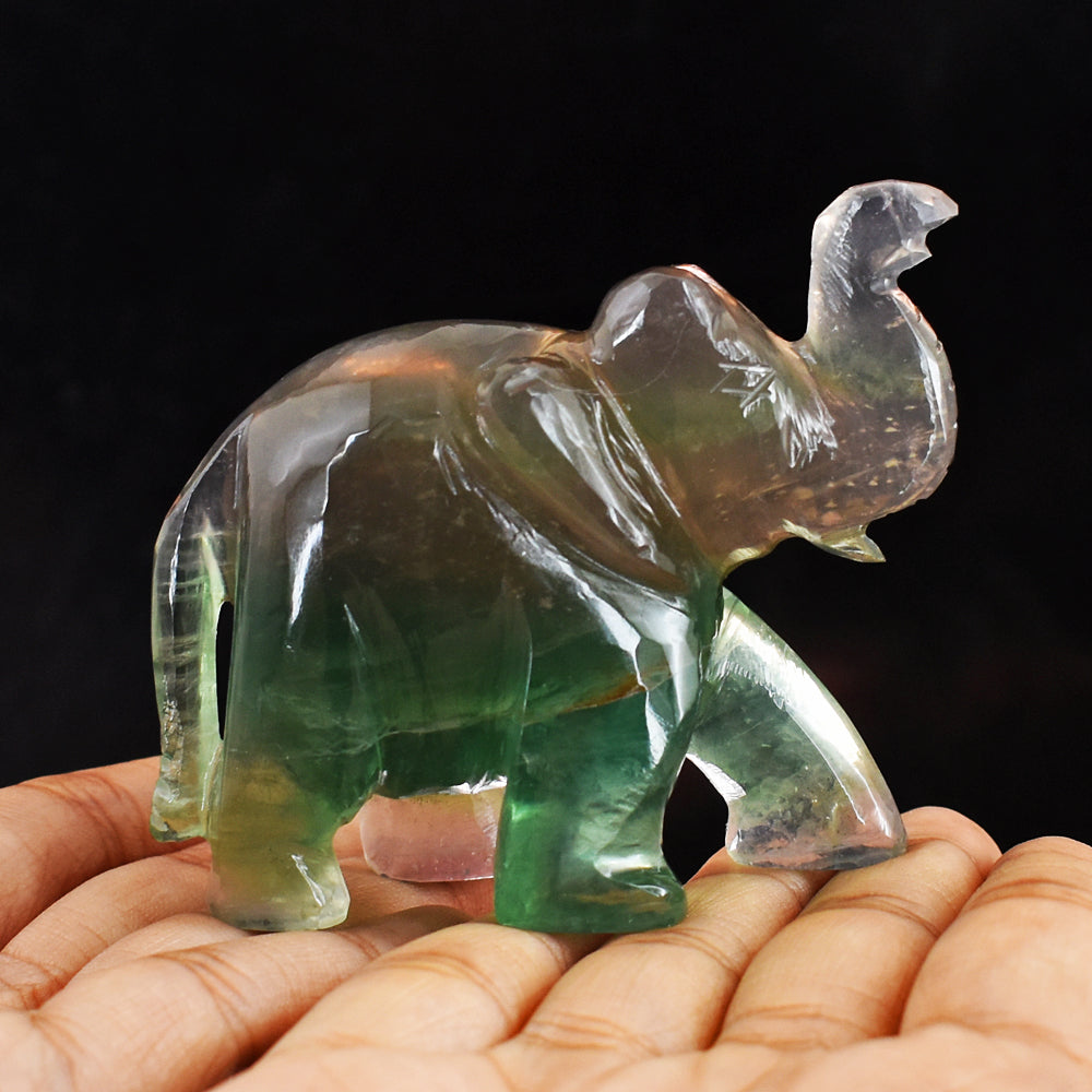 Awesome  741.00  Cts  Multicolor Fluorite Hand Carved Genuine Crystal Gemstone Carving Elephant