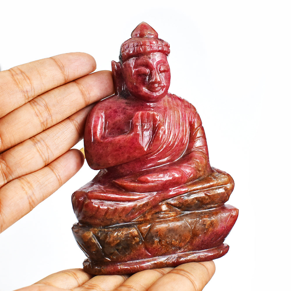 Natural 2234.00 Cts Pink Rhodonite Hand Carved Genuine Crystal Gemstone Carving Lord Buddha