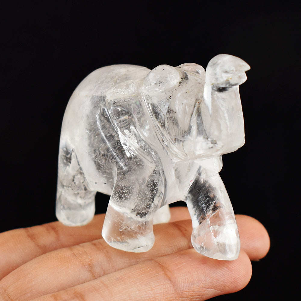 Artisian  384.00 Carats  Genuine White Quartz Hand Carved  Crystal Gemstone Carving Elephant