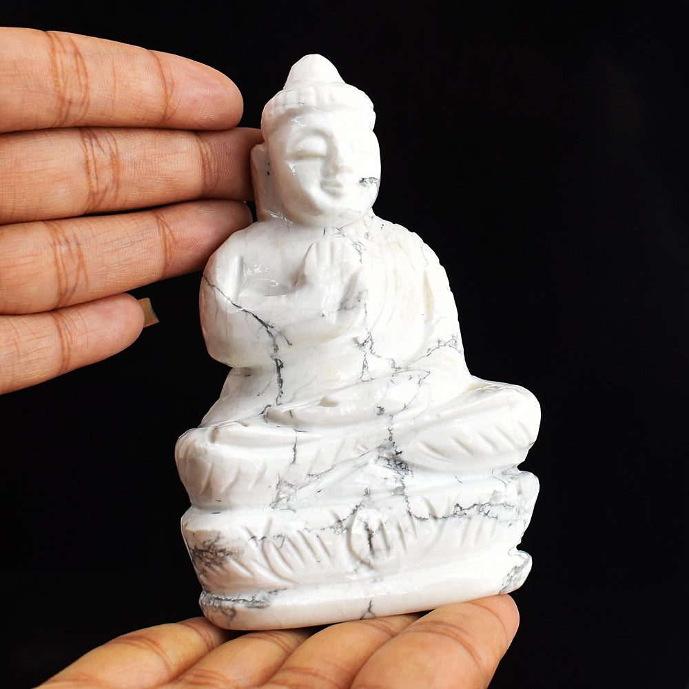 Gorgeous 1332.00  Cts Genuine  Howlite Hand Carved Crystal Lord Buddha Gemstone Carving