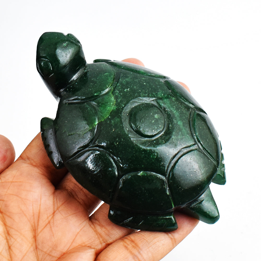 Stunning  861.00 Carats  Genuine  Green Jade Hand Carved  Crystal Gemstone Turtle Carving