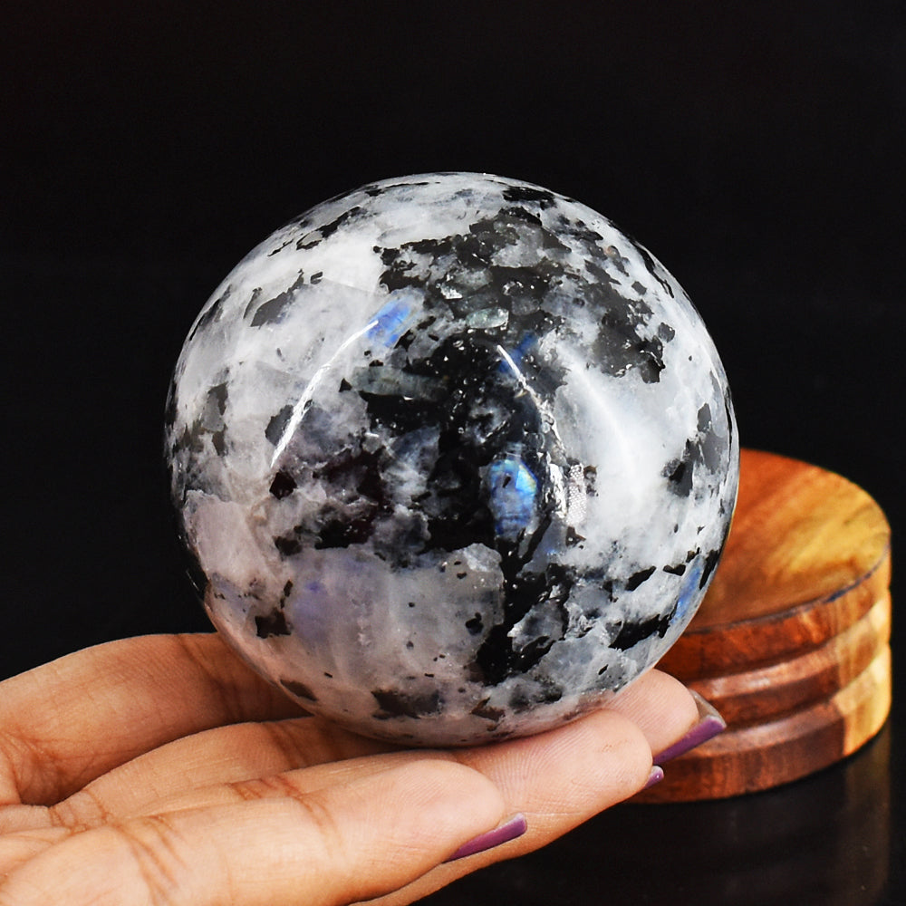 1285.00 Carats  Genuine  Natural  Blue Flash Moonstone Hand Carved Crystal Healing Sphere Gemstone