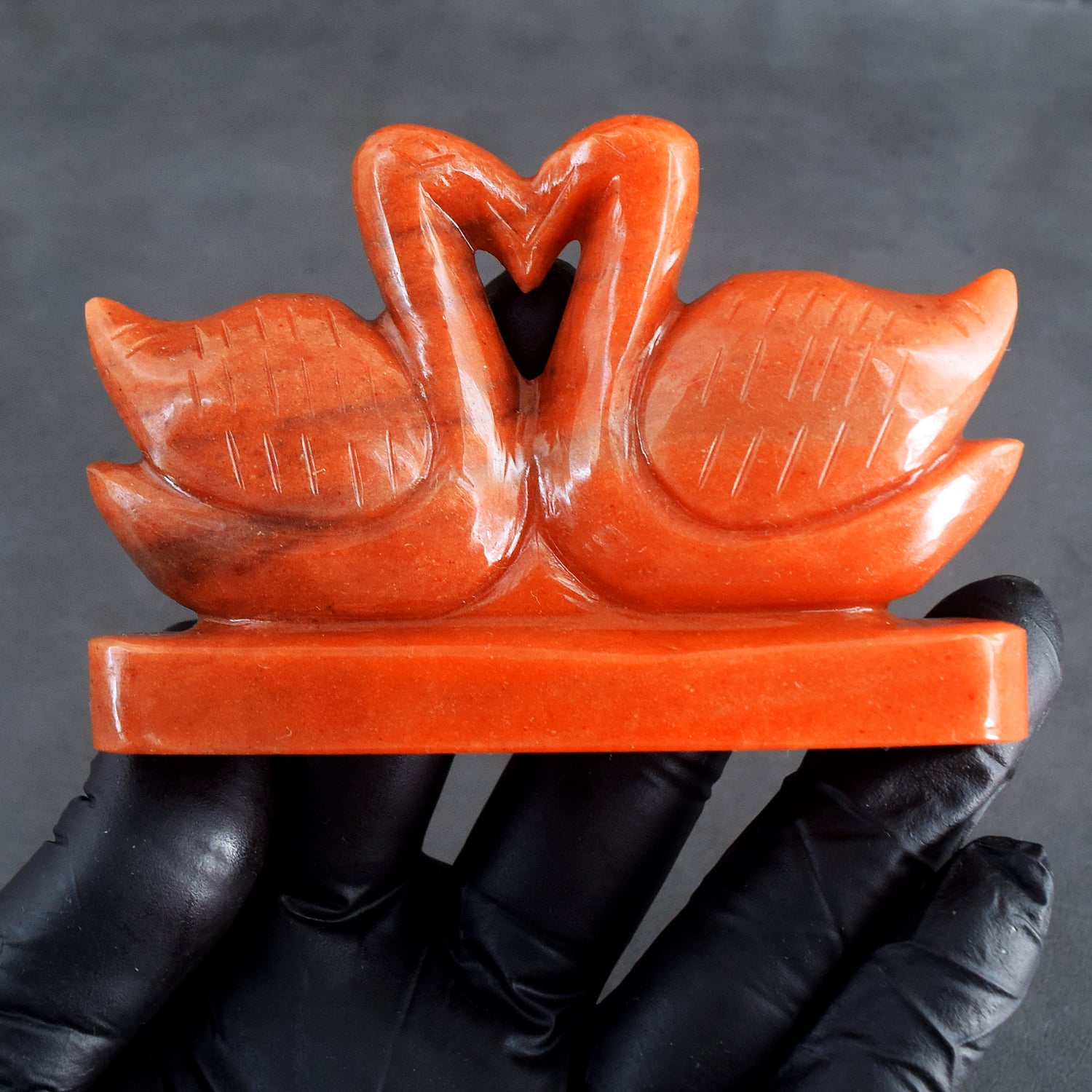 Gorgeous 896.00 Cts Genuine Aventurine Carved Love Swan Pair Premium