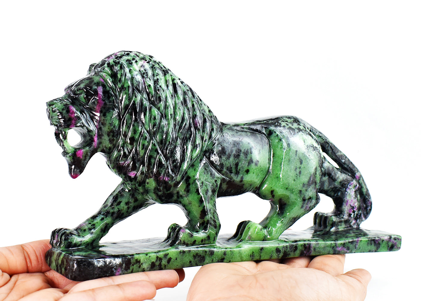 Gorgeous 6635.00 Carats  Genuine Ruby Zoisite Hand Carved  Crystal Gemstone Lion Carving