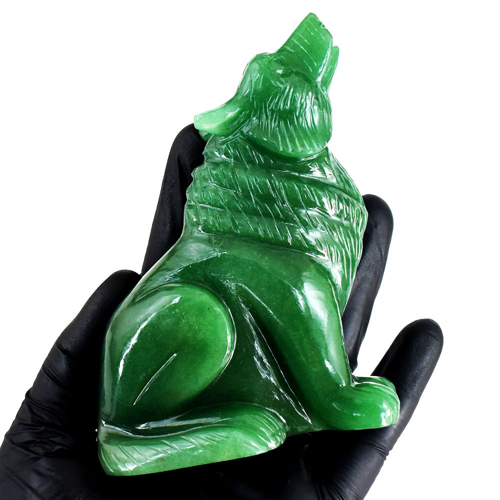 Craftsmen 1542.00 Carats Genuine Green Aventurine Hand Carved Crystal Wolf Crystal Carving