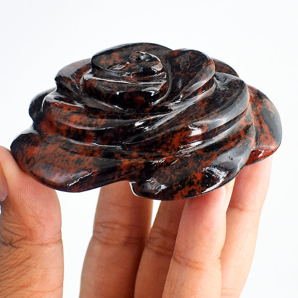 Awesome 568.00 Carats Genuine Mahogany Jasper Hand Carved Crystal Rose Flower Gemstone Carving