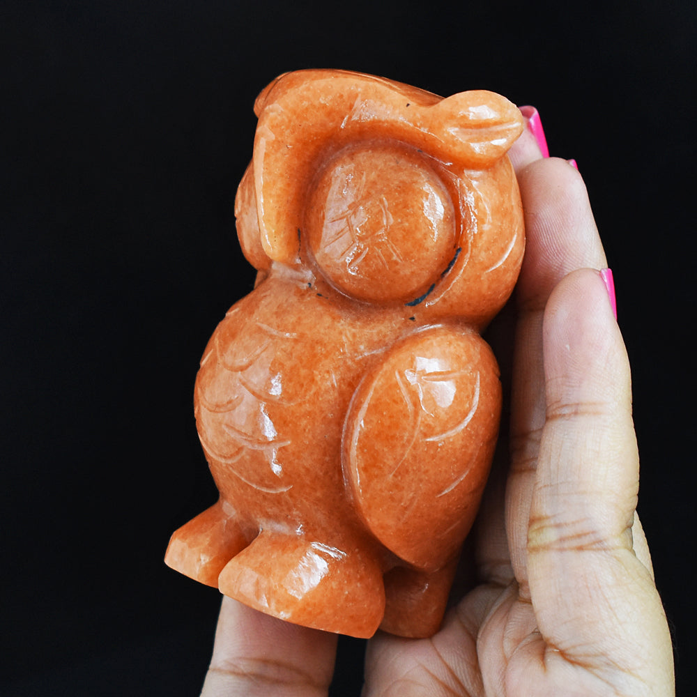 Exclusive  1068.00 Carats Genuine Aventurine  Hand Carved Crystal Gemstone Owl  Carving