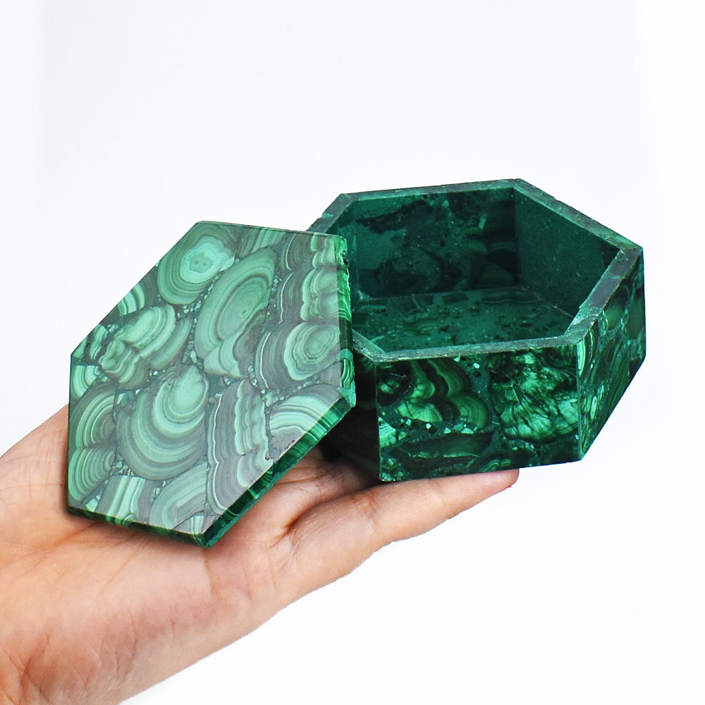 Craftsmen 1286.00 Cts  Genuine  Malachite  Hand Carved Crystal Gemstone Carving Box