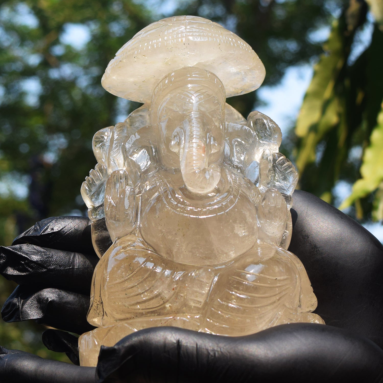 Gorgeous 7340.00 Cts Genuine White Quartz Hand Carved Premium Lord Ganesha With Throne Crystal