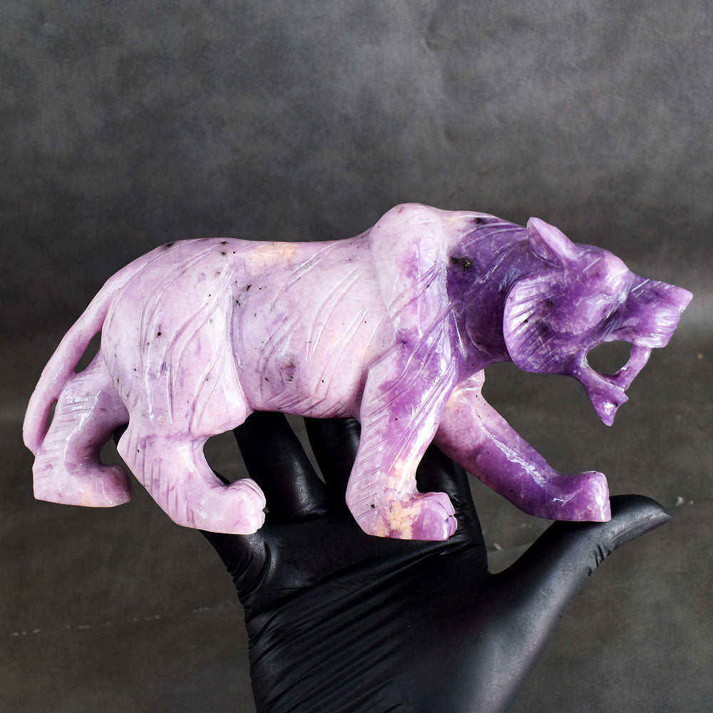 Stunning 4470.00 Cts Genuine Lepidolite Hand Carved Crystal Lion Gemstone Carving