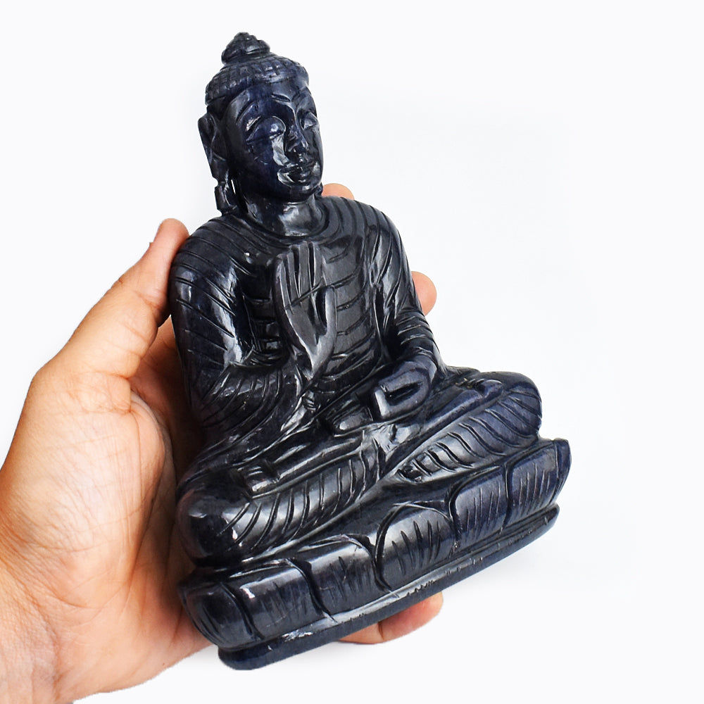 Natural 4850.00 Cts Genuine Blue Iolite Hand Carved Lord Buddha Idol Gemstone Carving