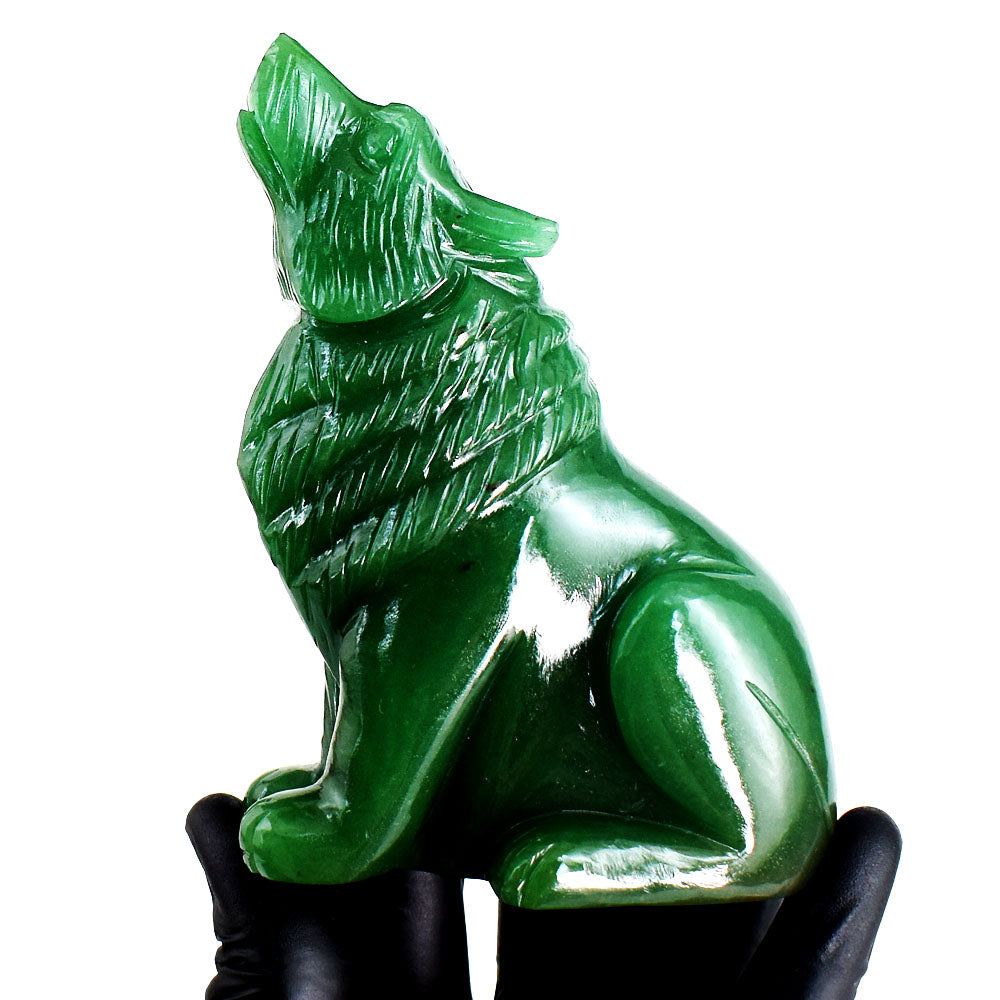 Craftsmen 1542.00 Carats Genuine Green Aventurine Hand Carved Crystal Wolf Crystal Carving