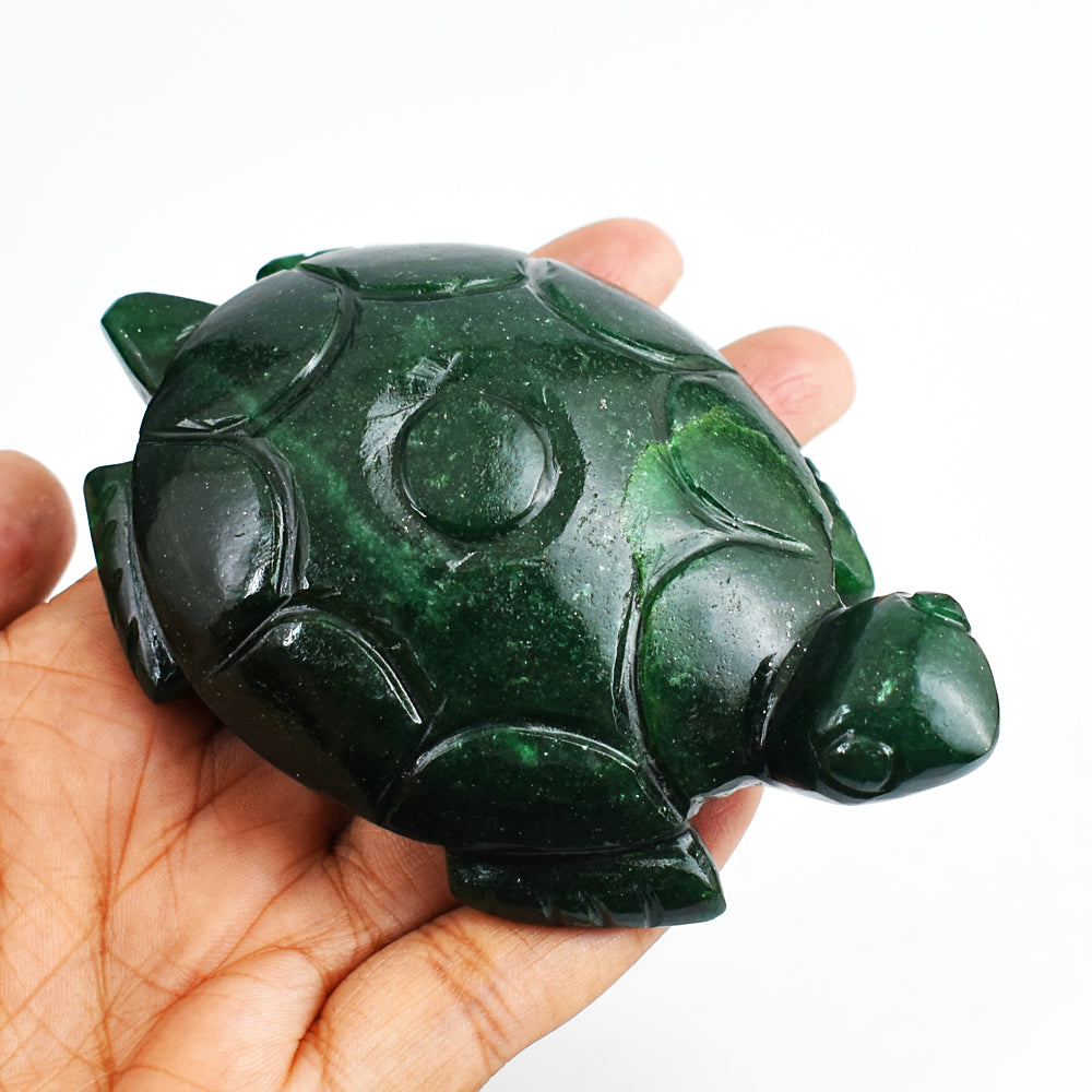 Stunning  861.00 Carats  Genuine  Green Jade Hand Carved  Crystal Gemstone Turtle Carving