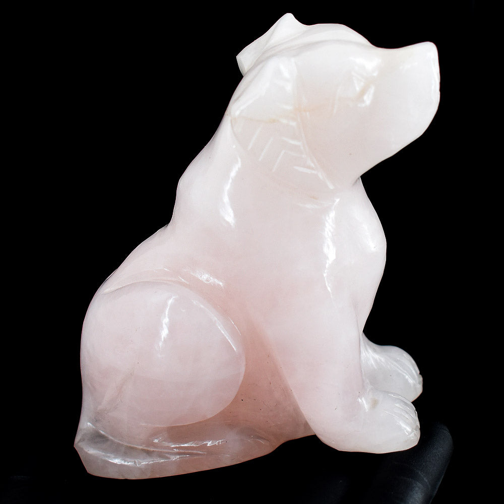 Beautiful 1632.00 Cts Genuine Rose Quartz Hand Carved Crystal Gemstone Dog Carving