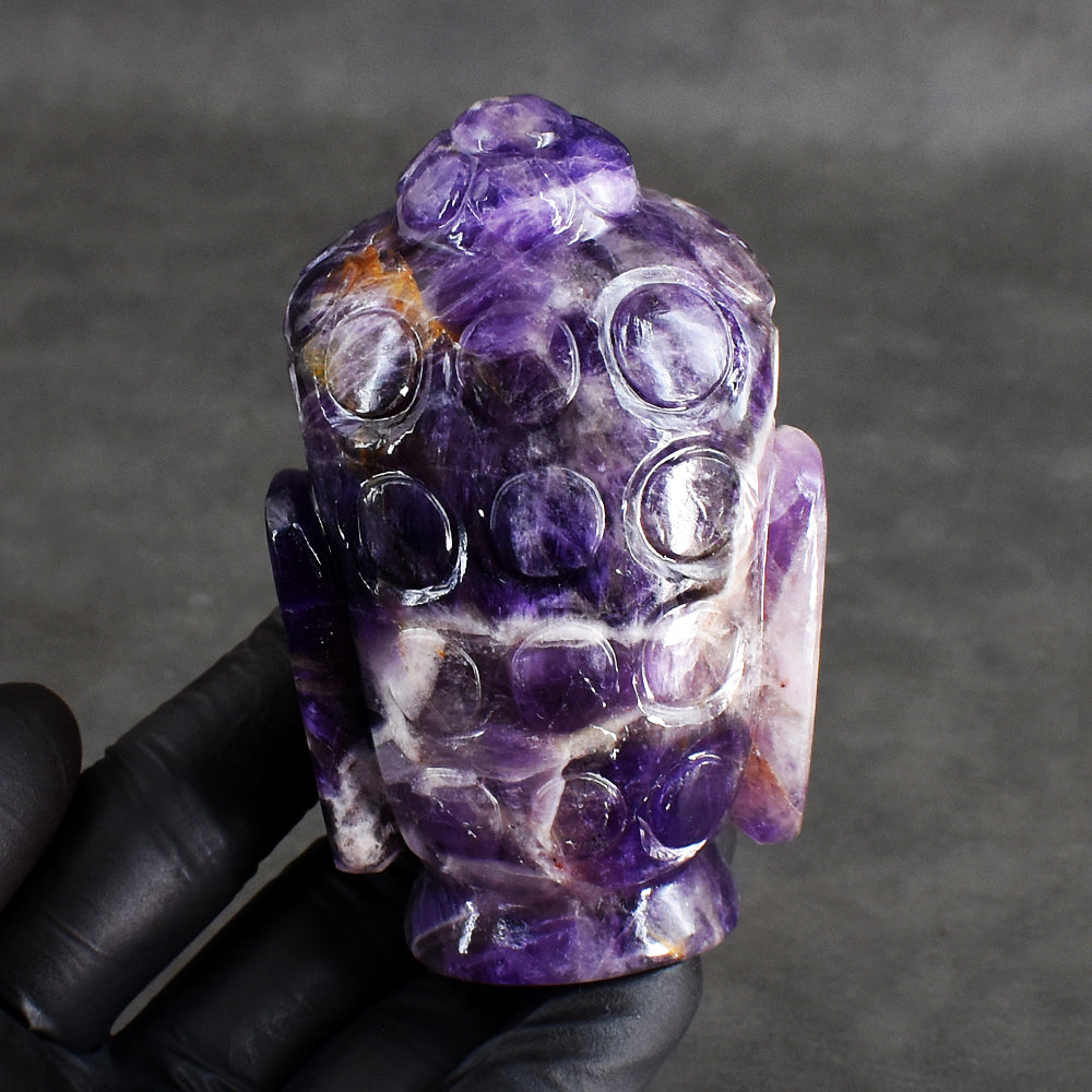 Beautiful 1319.00 Cts Genuine Amethyst Hand Carved Gemstone Buddha Head Carving