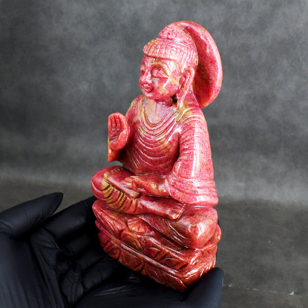 Stunning 6344.00 Cts Genuine Rhodonite Hand Carved Crystal Buddha Statue Gemstone Carving