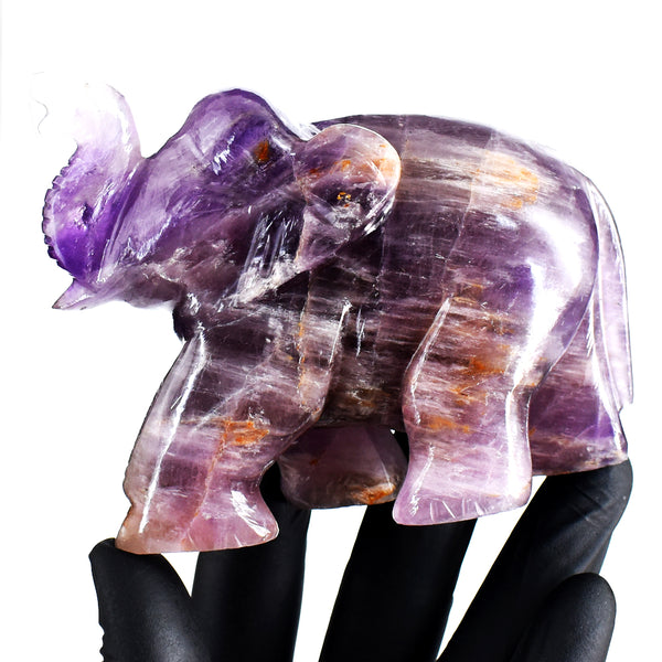 Premium 1796.00 Cts Genuine Amethyst Hand Carved Gemstone Crystal Elephant Carving