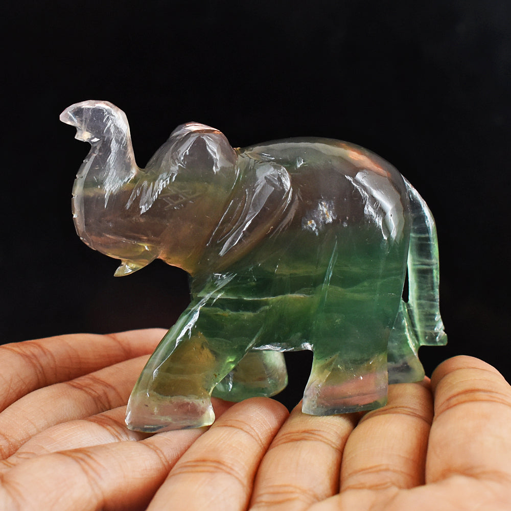 Awesome  741.00  Cts  Multicolor Fluorite Hand Carved Genuine Crystal Gemstone Carving Elephant