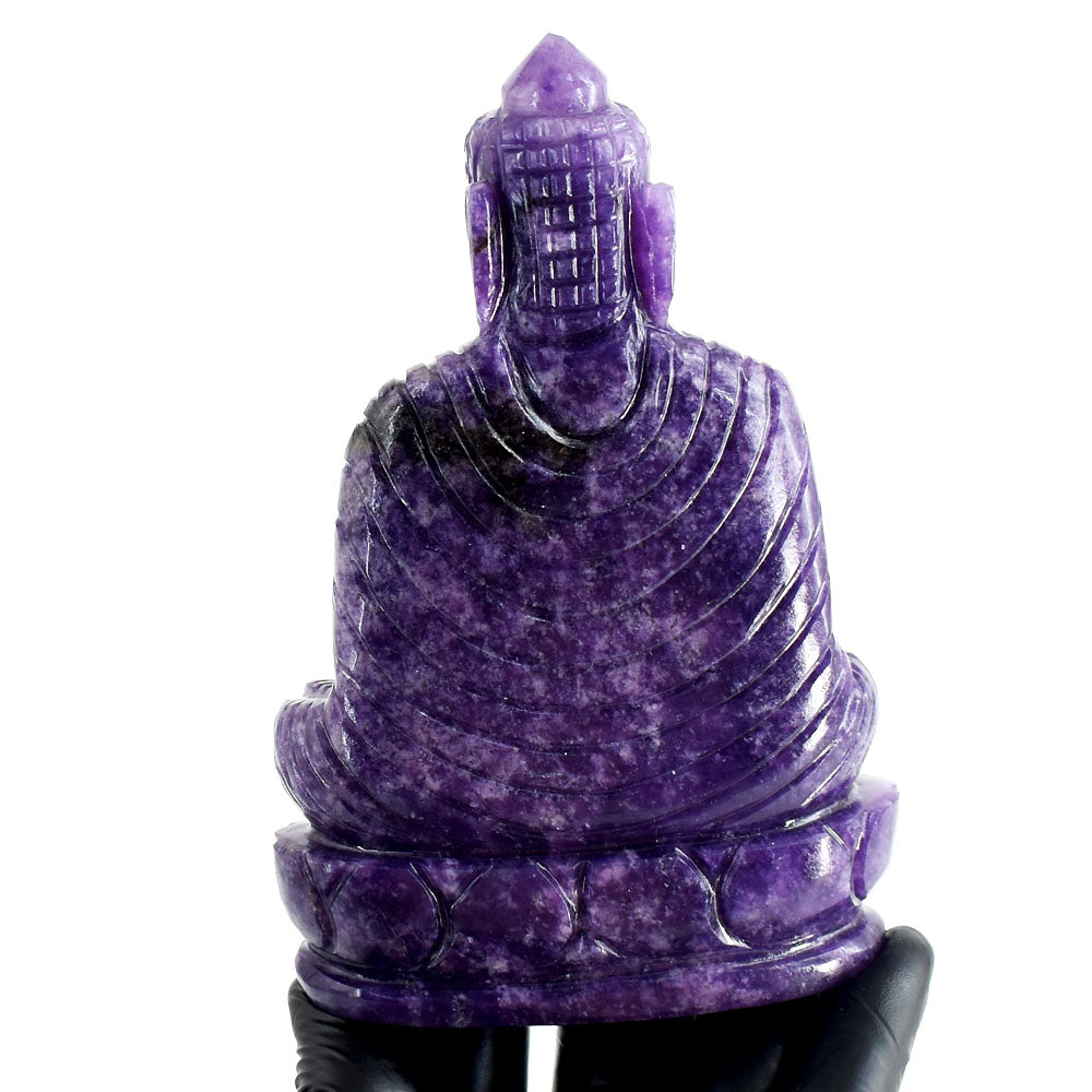 Awesome 1900.00 Carats Genuine Lepidolite Hand Carved Buddha Gemstone Crystal Statue Carving