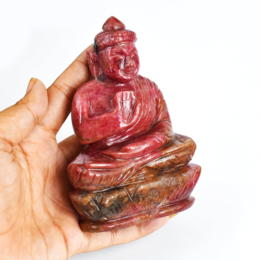 Natural 2234.00 Cts Pink Rhodonite Hand Carved Genuine Crystal Gemstone Carving Lord Buddha