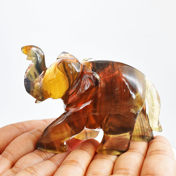 Amazing  1050.00 Cts  Genuine  Multicolor Fluorite Hand Carved Crystal Gemstone Carving Elephant