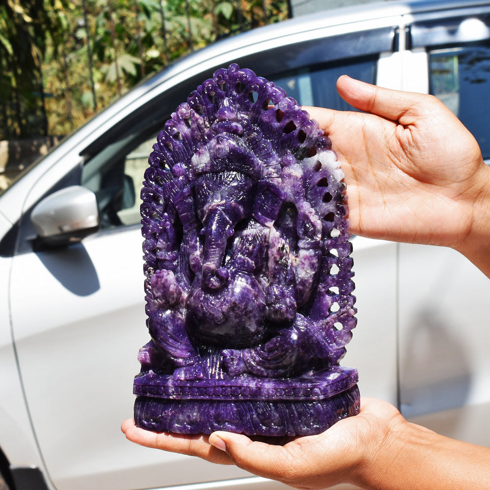 Awesome 9970.00 Cts Genuine Lepidolite Hand Carved Crystal Gemstone Lord Ganesha Carving