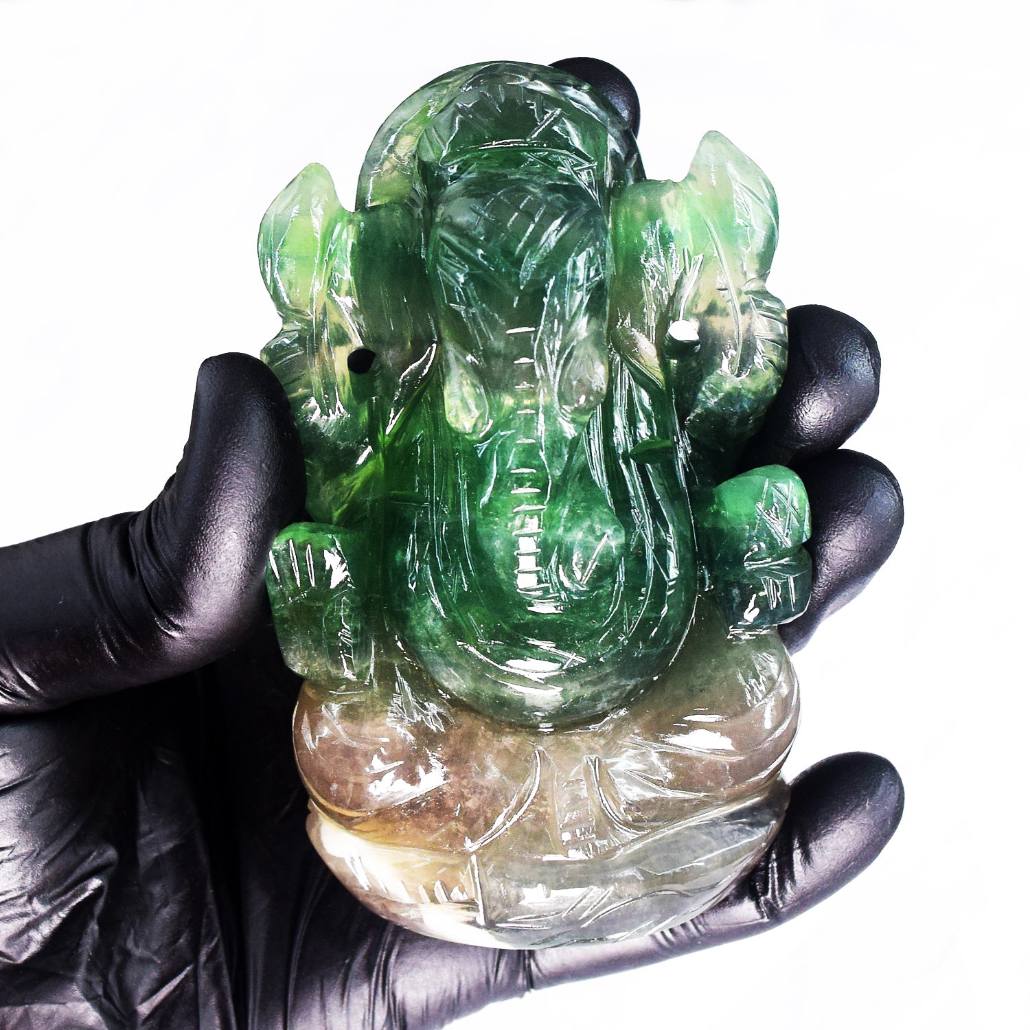 Great 1811.00 Cts Genuine Hand Carved Green Fluorite Premium Crystal Lord Ganesha