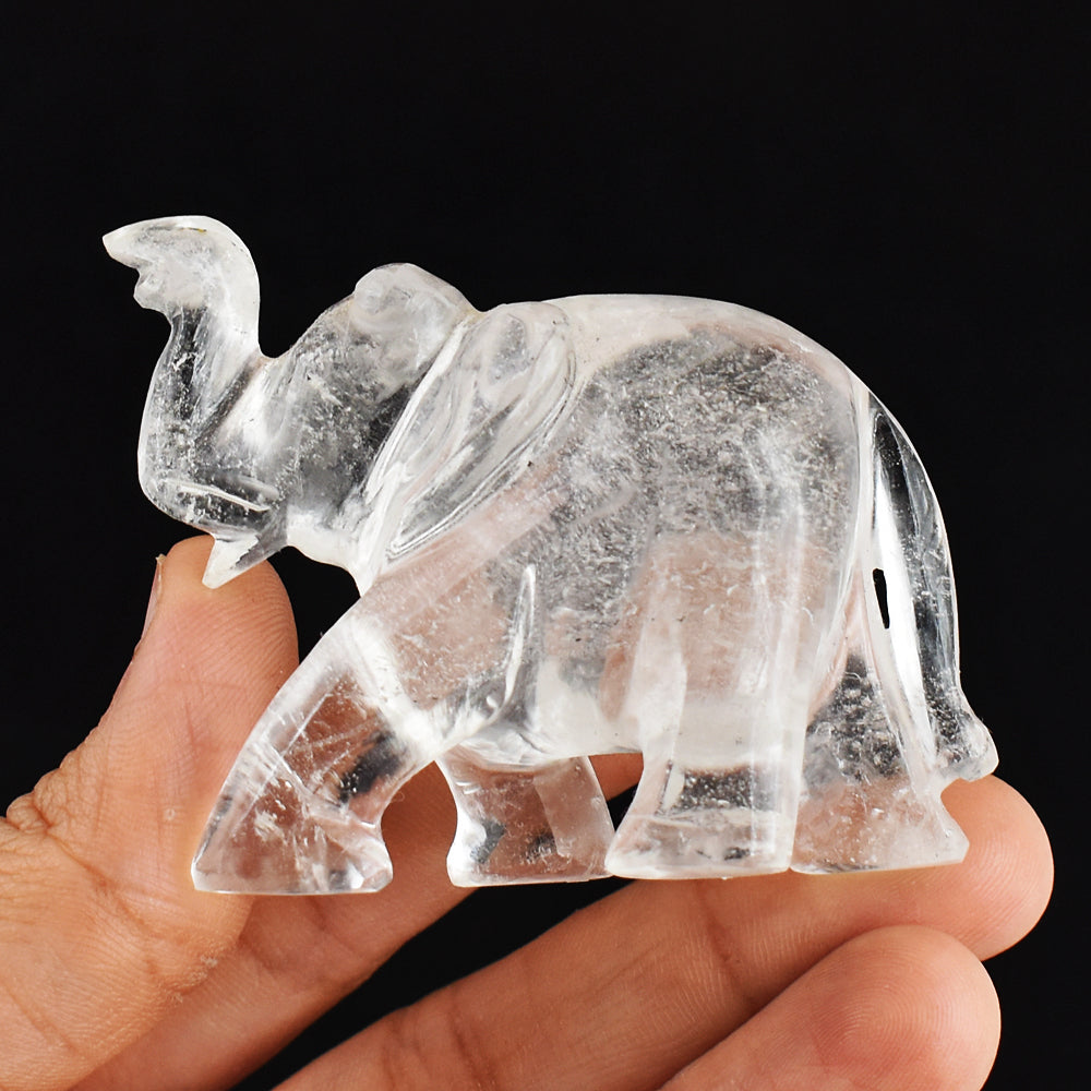 Artisian  384.00 Carats  Genuine White Quartz Hand Carved  Crystal Gemstone Carving Elephant