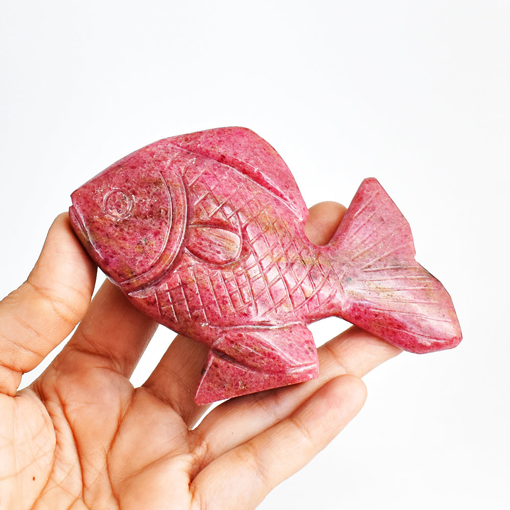 Natural 1096.00 Cts Genuine Rhodonite Hand Carved  Crystal Gemstone  Fish Carving