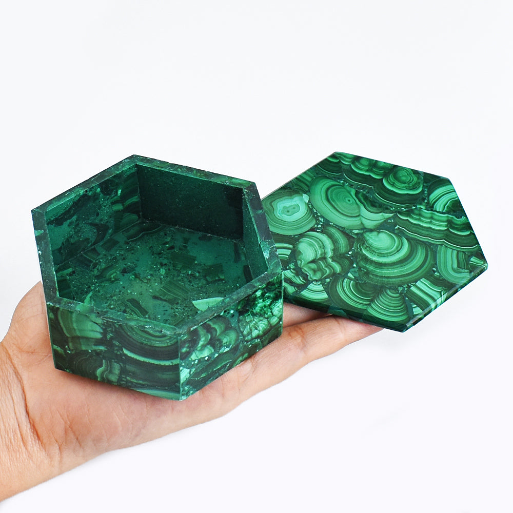 Craftsmen 1286.00 Cts  Genuine  Malachite  Hand Carved Crystal Gemstone Carving Box