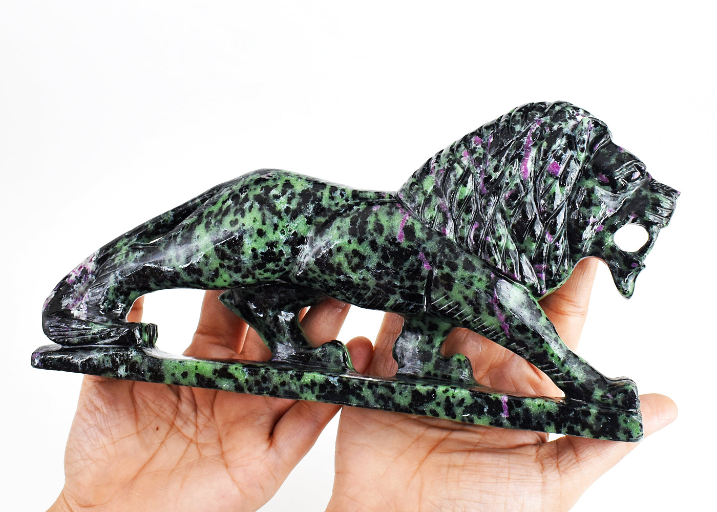 Gorgeous 6635.00 Carats  Genuine Ruby Zoisite Hand Carved  Crystal Gemstone Lion Carving