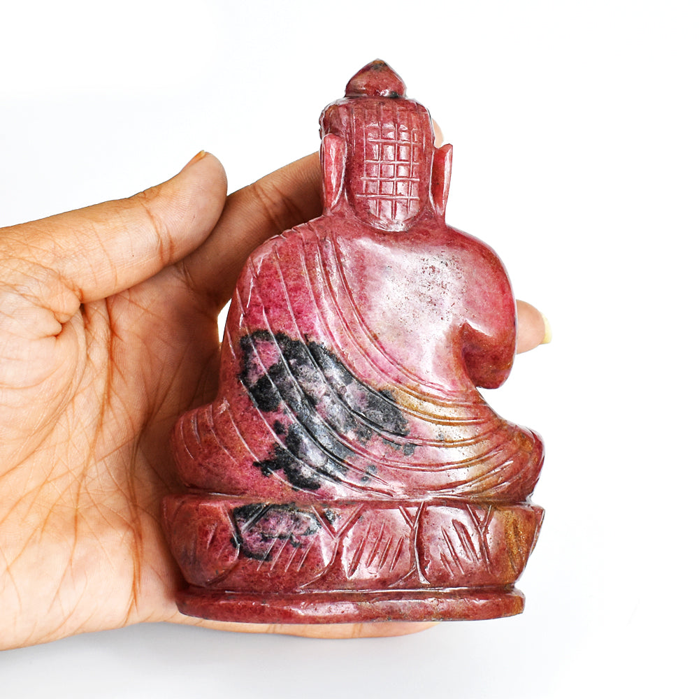 Natural 2234.00 Cts Pink Rhodonite Hand Carved Genuine Crystal Gemstone Carving Lord Buddha