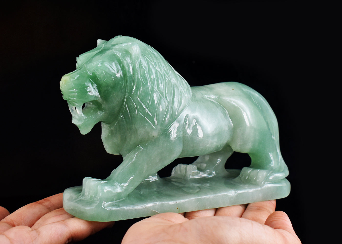Artisian 4590.00 Cts Genuine Green Aventurine Hand Carved Crystal Gemstone Carving Lion