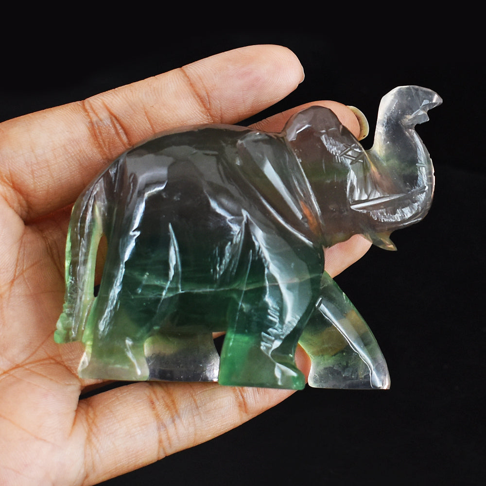 Awesome  741.00  Cts  Multicolor Fluorite Hand Carved Genuine Crystal Gemstone Carving Elephant