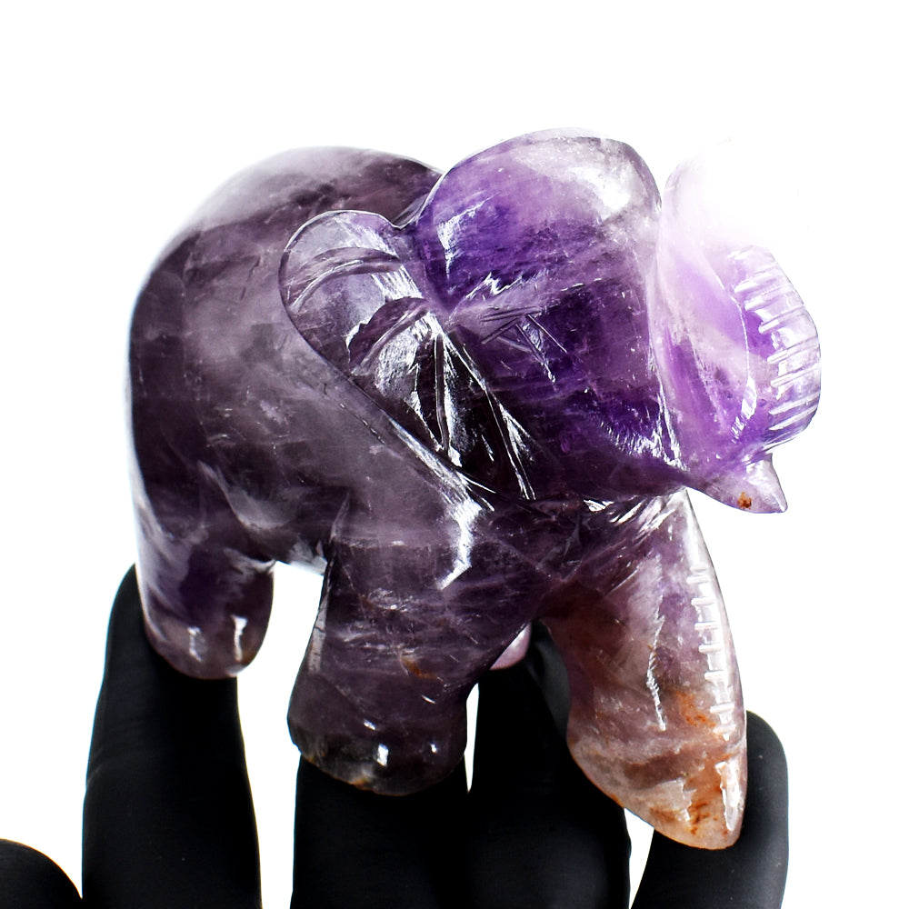 Premium 1796.00 Cts Genuine Amethyst Hand Carved Gemstone Crystal Elephant Carving
