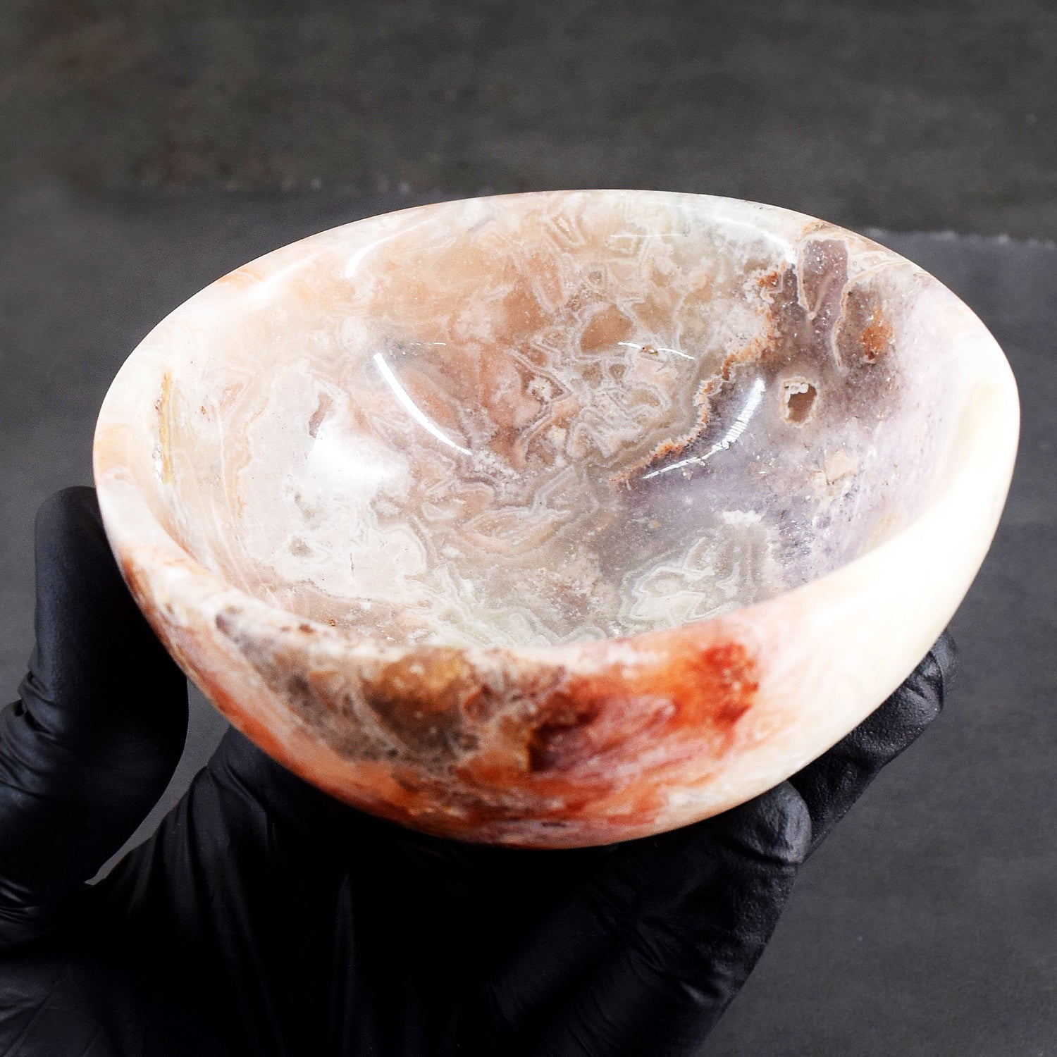 Elegant 1065.00 Carats Genuine Crazy Lace Agate Hand Carved Crystal Gemstone Carving Big Bowl