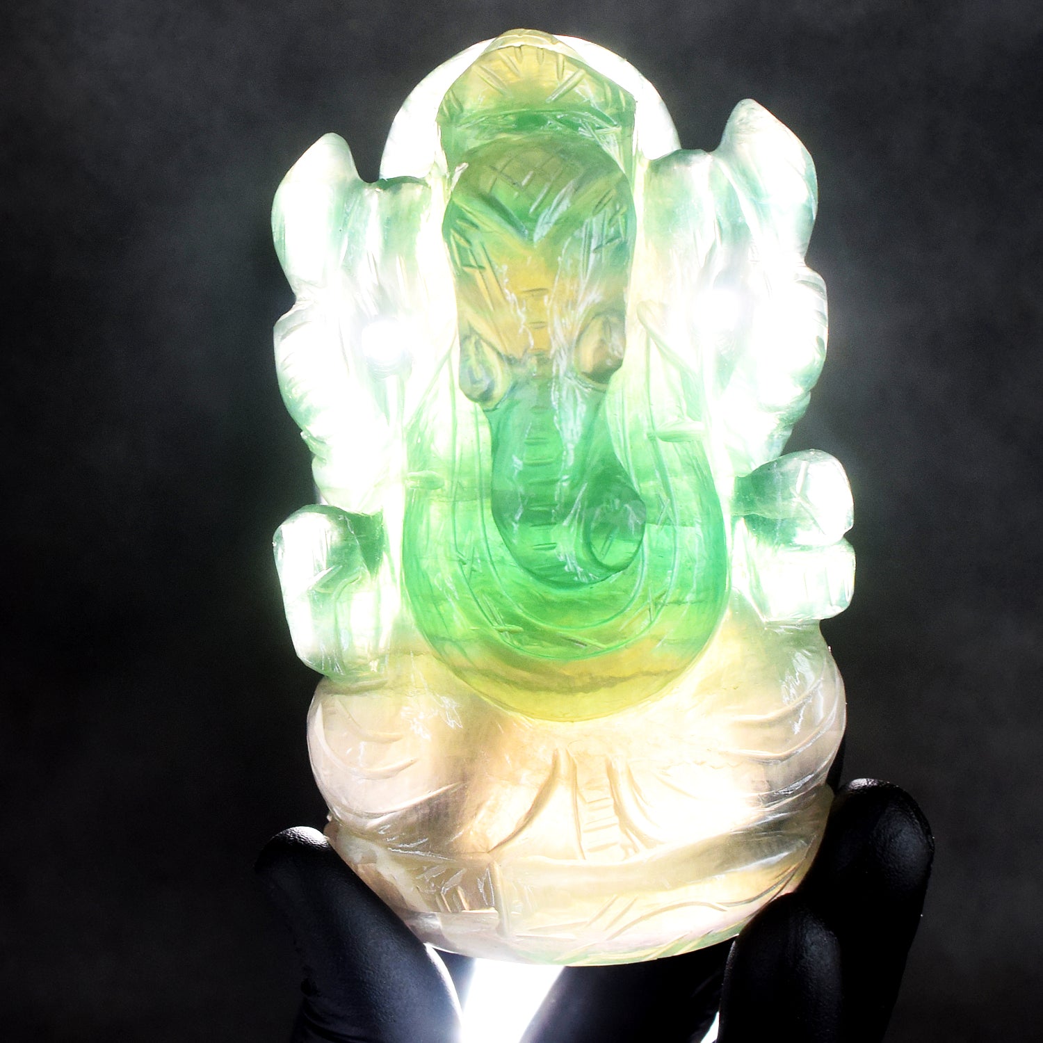 Great 1811.00 Cts Genuine Hand Carved Green Fluorite Premium Crystal Lord Ganesha