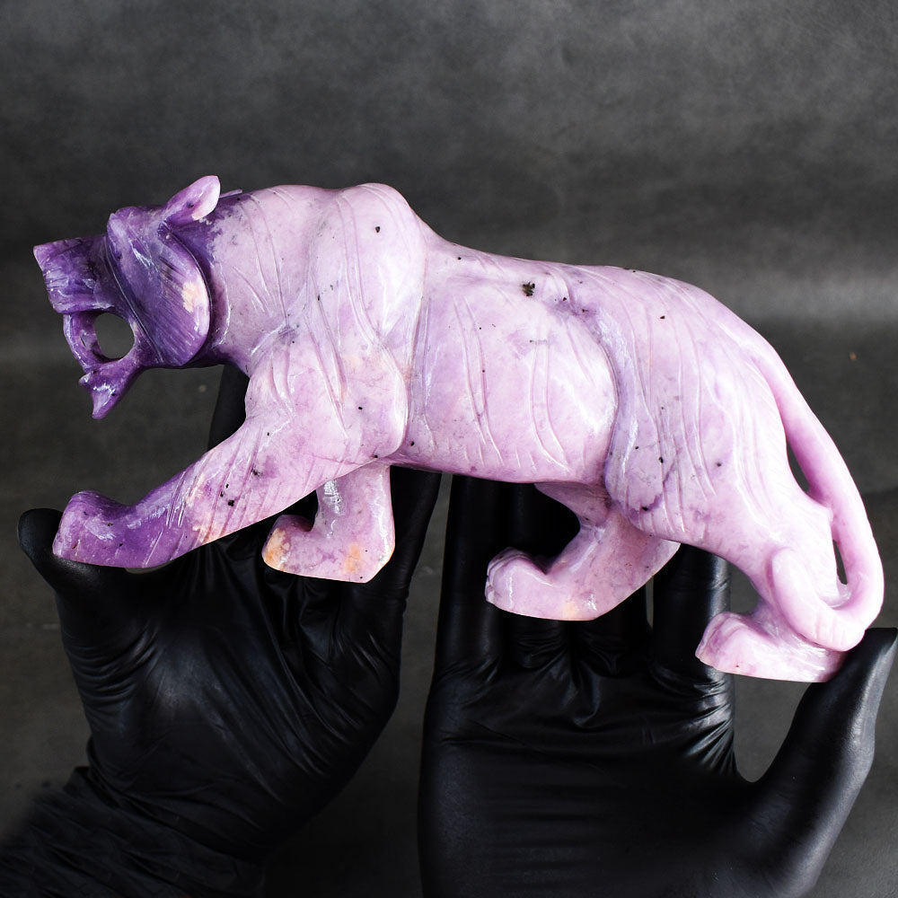 Stunning 4470.00 Cts Genuine Lepidolite Hand Carved Crystal Lion Gemstone Carving