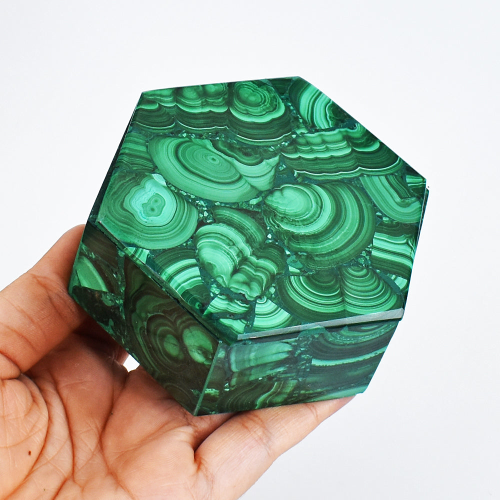 Craftsmen 1286.00 Cts  Genuine  Malachite  Hand Carved Crystal Gemstone Carving Box