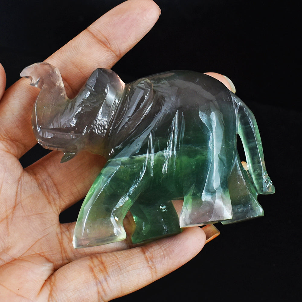 Awesome  741.00  Cts  Multicolor Fluorite Hand Carved Genuine Crystal Gemstone Carving Elephant